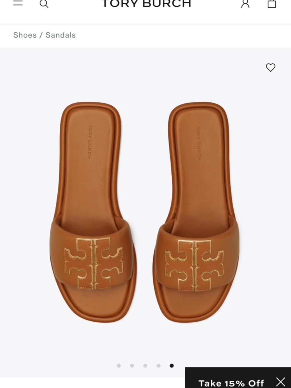 Tory Burch Cognac Leather Logo Slide Sandals - Picture 6 of 7